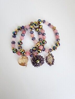 Crystal Charm Bracelet Set Stackable Beaded Stretch Bracelets Boho 7"